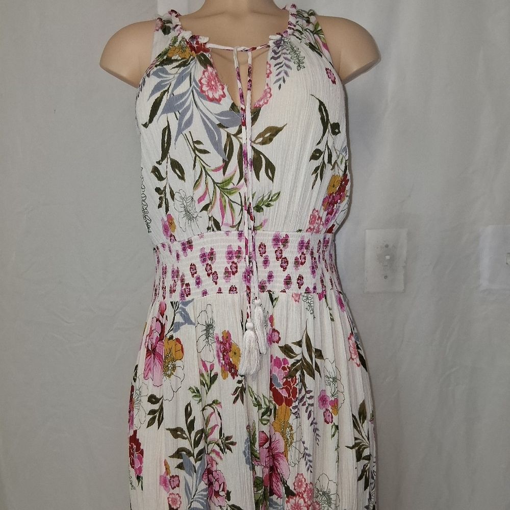 Bila Floral Midi Dress with Pink and Green Accents.summer Breeze Boho Sz L - Picture 16 of 16